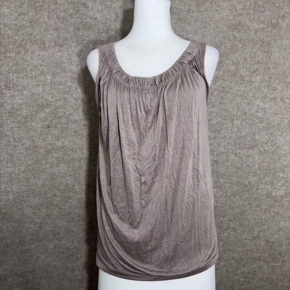 LOFT Ann Taylor Tank Top Womens Small Brown Ruched Scoop Neck Slub Knit Casual
